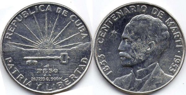 1932 1 Peso Cuba Silver Coin Ungraded