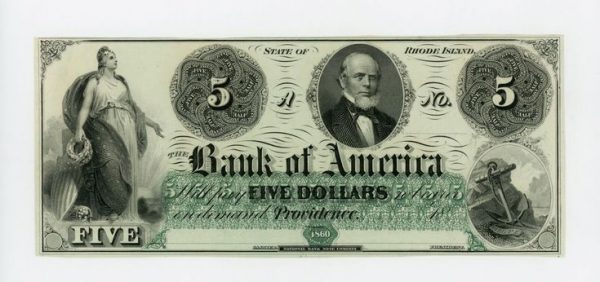 1860 Bank of America 5 dollars